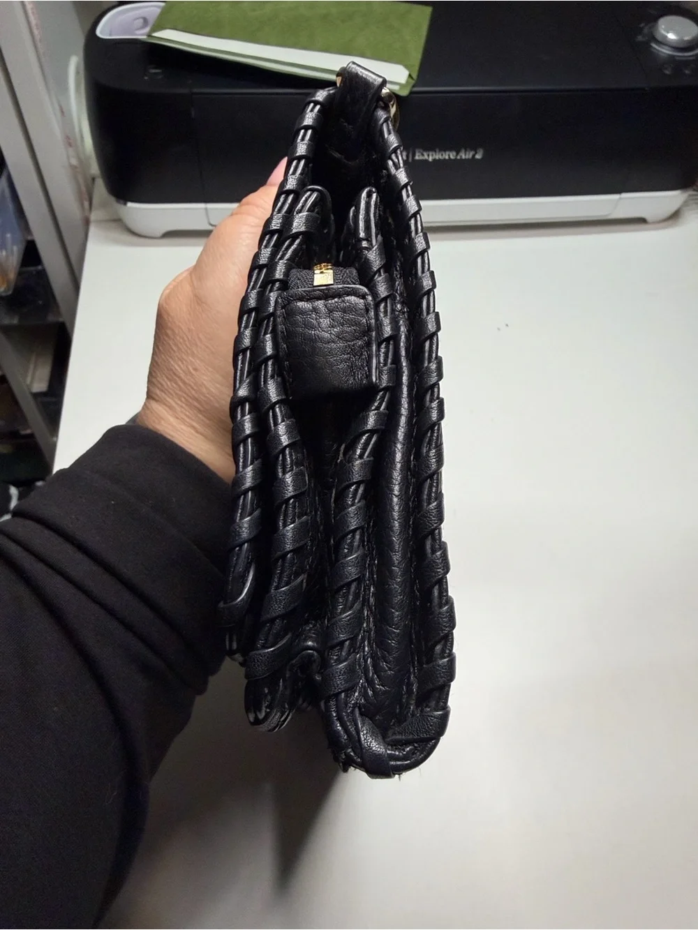 Tory Burch Black Pebbled Leather Crossbody with Gold Chain Strap